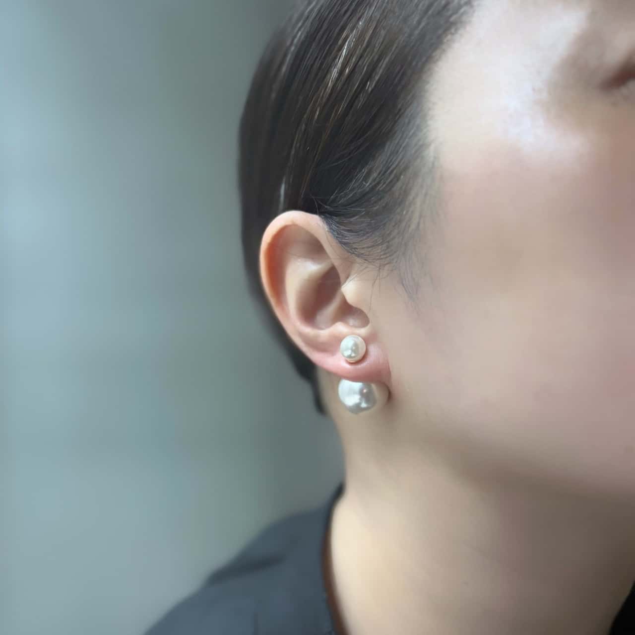 ネコポス配送 ダブルパール ピアス サージカルステンレスピン