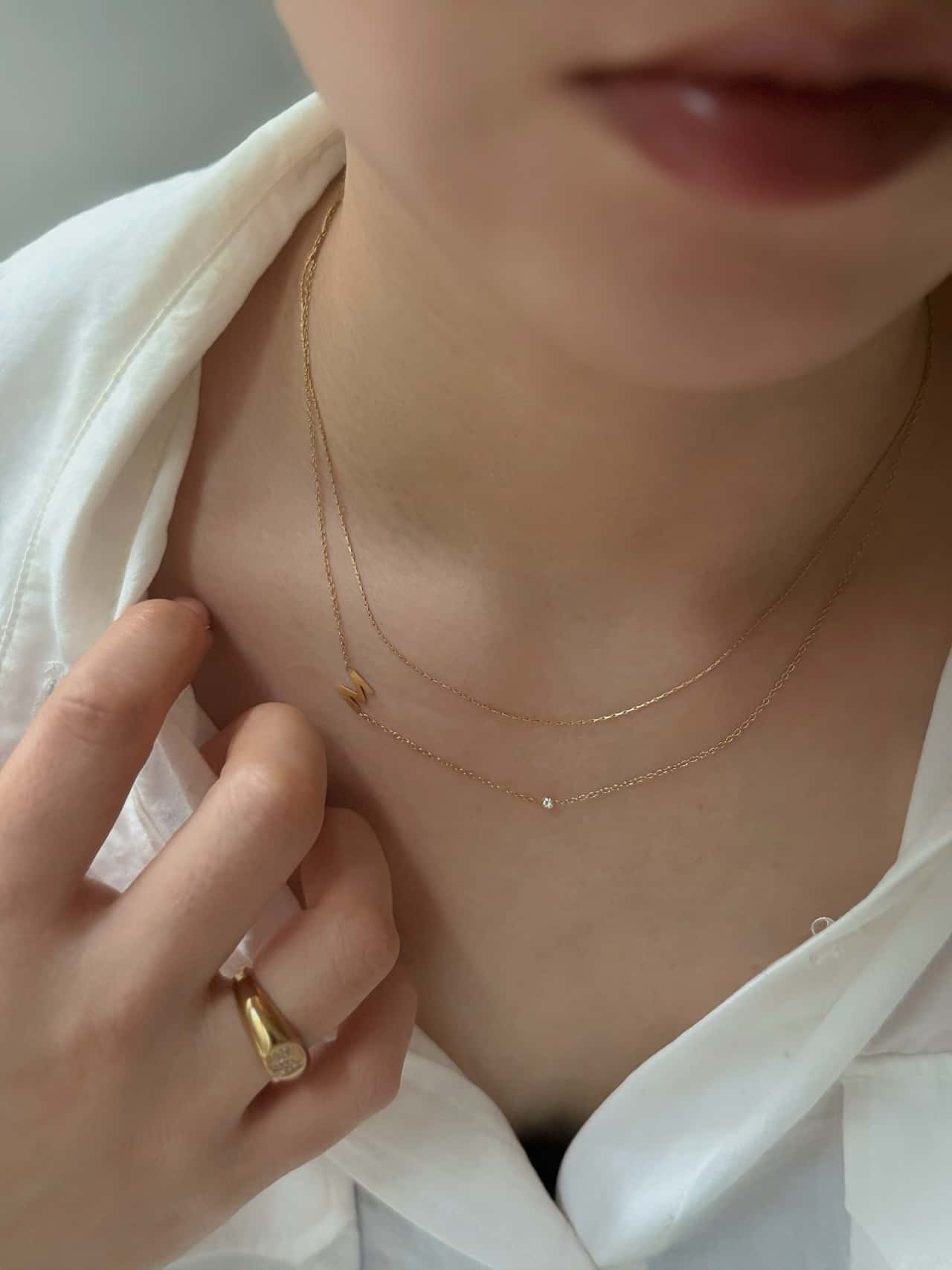 アルファベットジルコニアネックレス / Gold | 極細 スキンネックレス ジルコニア シンプル 華奢 仕事 付けっぱなし OK 金アレ 金属アレルギー 対応 316L サージカルステンレス エビネ ゴールド
