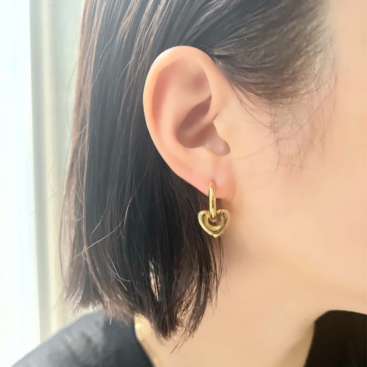 【ゴールド】ニュアンスハートフープピアス | CENE セネ せね 金属アレルギー アレルギー対応 つけっぱなし サージカルステンレス シンプル おすすめ レディース ピアス プレゼント