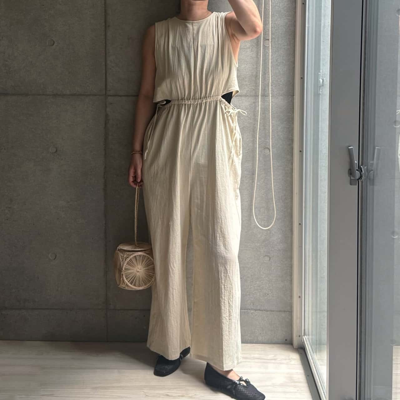 【SALE／50%OFF】LOWRYS FARM バックリボンオールインワン ローリーズファーム ワンピース・ドレス ワンピース グレー ブラック ホワイト