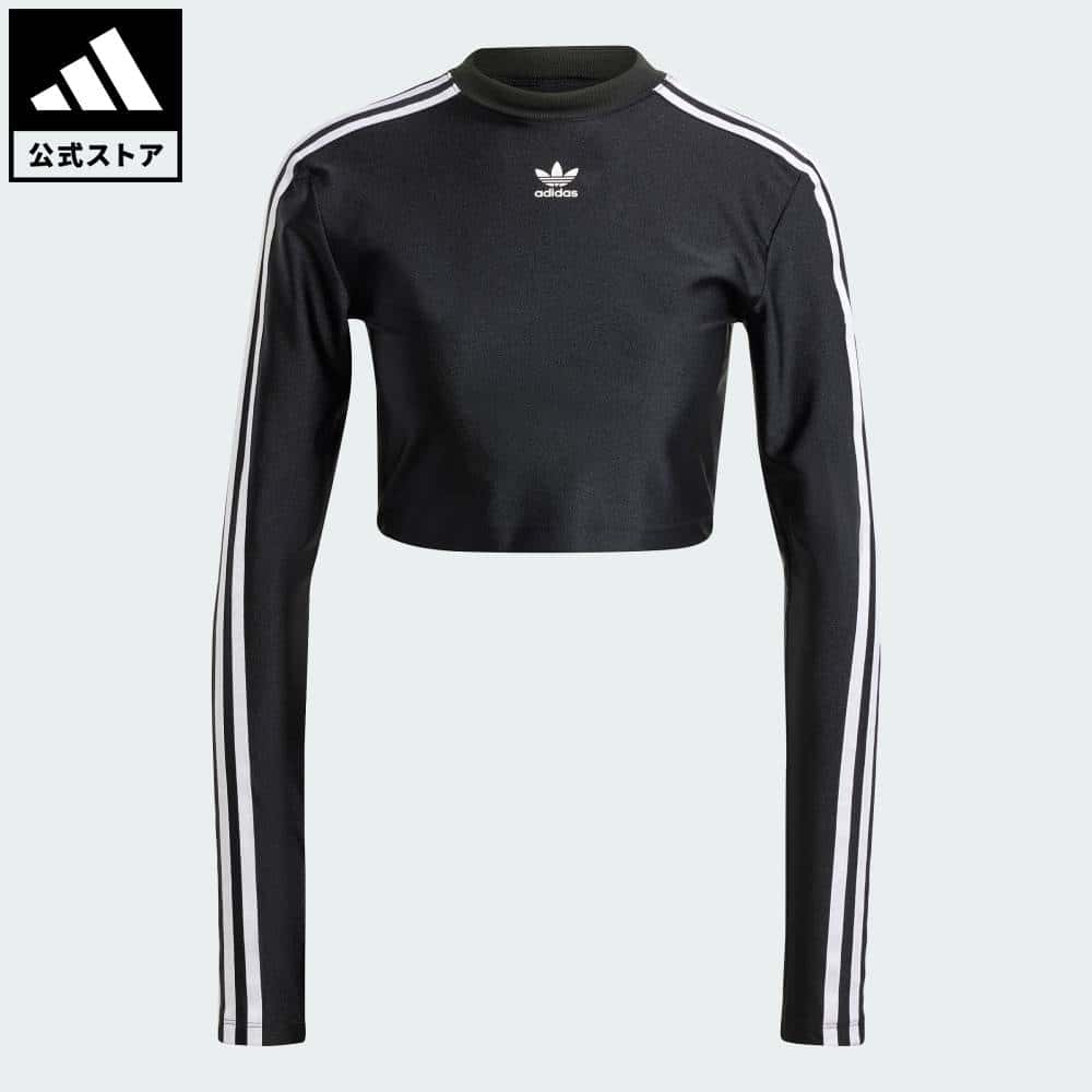 【公式】アディダス adidas 返品可 ライフスタイル スリーストライプス クロップド 長袖Tシャツ オリジナルス レディース ウェア・服 Tシャツ 黒 ブラック IU2428 ロンt