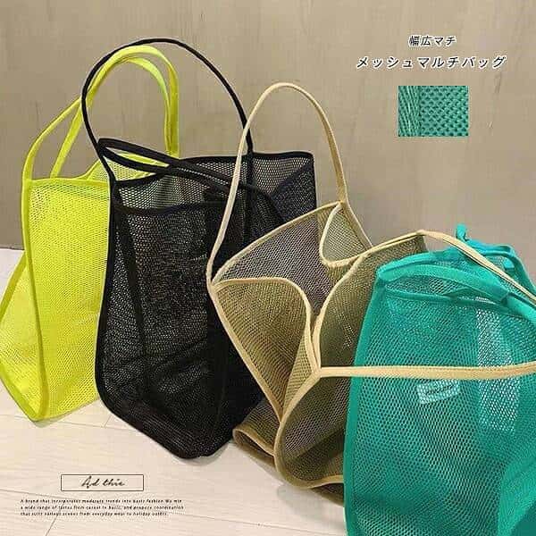 メッシュマルチバッグ 幅広マチ メッシュ トート バッグ 透け感 軽量 デイリー ジム レジャー アウトドア 旅行 プール 海 鞄 かばん ネオンカラー 大容量 エコバッグ コンパクト 携行 A4サイズ対応【R-A】