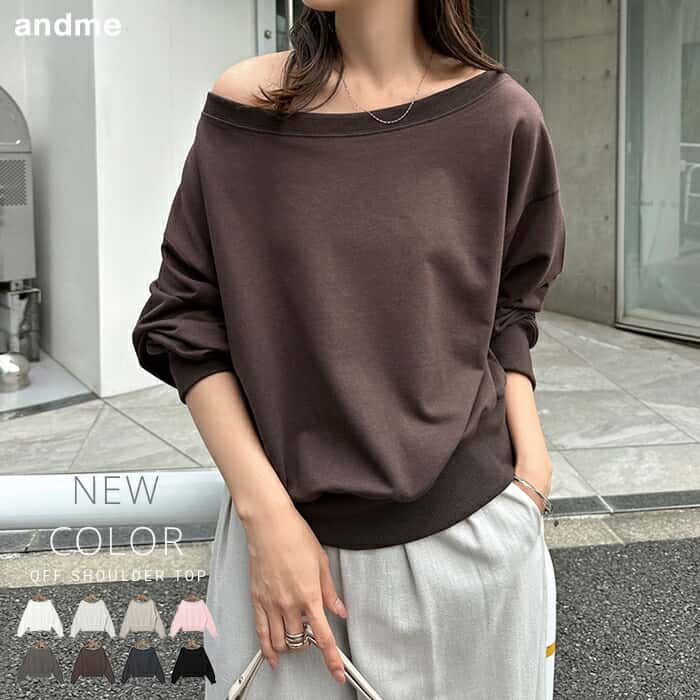 スウェット オフショルダー ボリューム袖 トップス レディース 長袖Tシャツ ロンT カットソー スウェットトップス トレーナー オーバーサイズ 体型カバー ゆったり 楽ちん ショート丈 オフショル 長袖 裏毛 きれいめ カジュアル トレンド 春夏 秋冬 春 夏 秋 冬