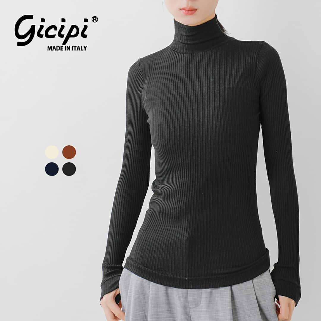 GICIPI ジチピ ウール シルク タートルネック リブ ニットソー プルオーバー “PRUGNA” 2523a