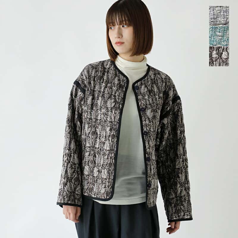 ne Quittez pas ヌキテパ リバーシブル コットン ルレックス チューリップ プリント キルティング ブルゾン “Cotton Lurex Tulip Print Quilting Blouson” 010942gh4-mn レディース