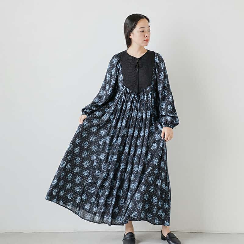 ne Quittez pas ヌキテパ シャンタン ジャガード ポピー プリント ヨーク ドレス “Shantoon Jacquard Poppy Print Yoke Dress” 010452wl1 レディース