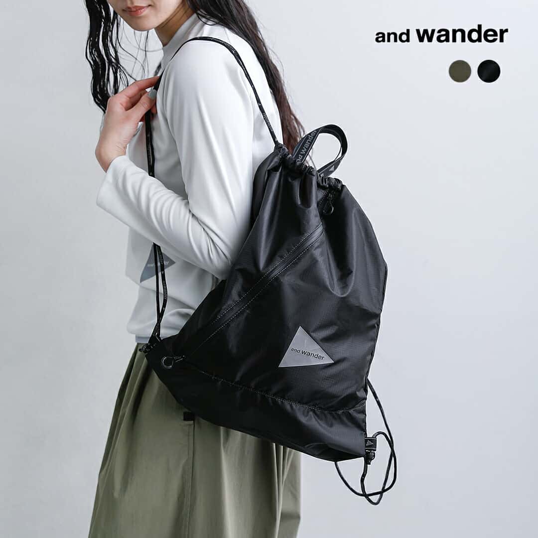 and wander アンドワンダー クリスピーリップ ドローストリングバッグ crispy rip drawstring bag 574-6985152 ユニセックス