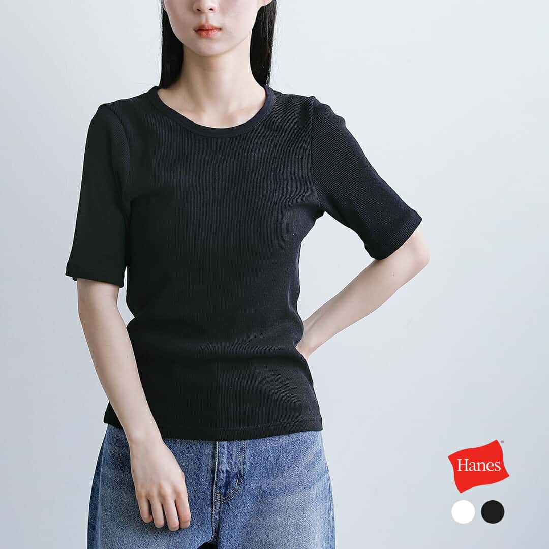 Hanes ヘインズ コットンリブ クルーネック 半袖Tシャツ OE Cotton Rib hw1-d101 レディース【★】