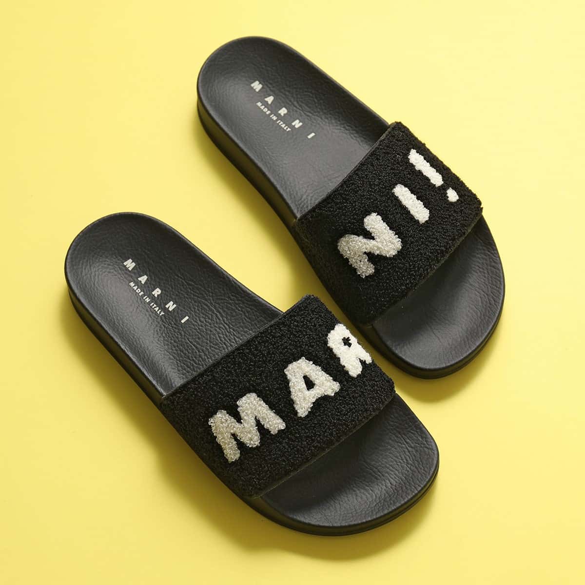 MARNI マルニ サンダル SAMS010202 P3556 レディース ラバー テリークロスアッパー ロゴ ボア コンフォート フラットシューズ 靴 ZI969