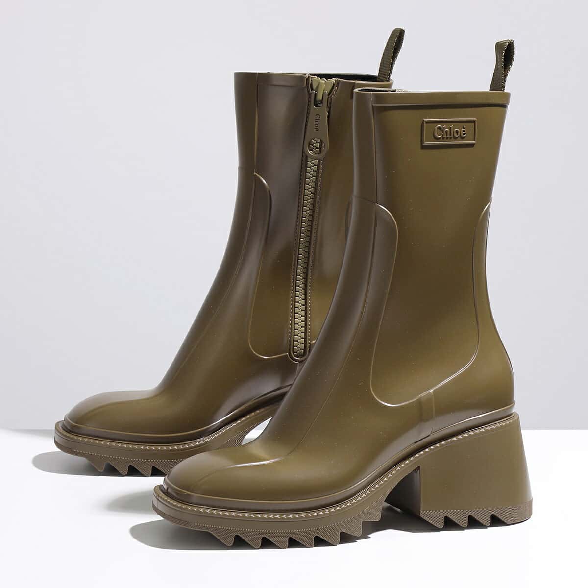 Chloe クロエ レインブーツ BETTY BOOTS ベティ CHC19W239G8 レディース ショートブーツ サイドジップ チャンキーヒール ロゴ 靴 3D7/Plant-Green