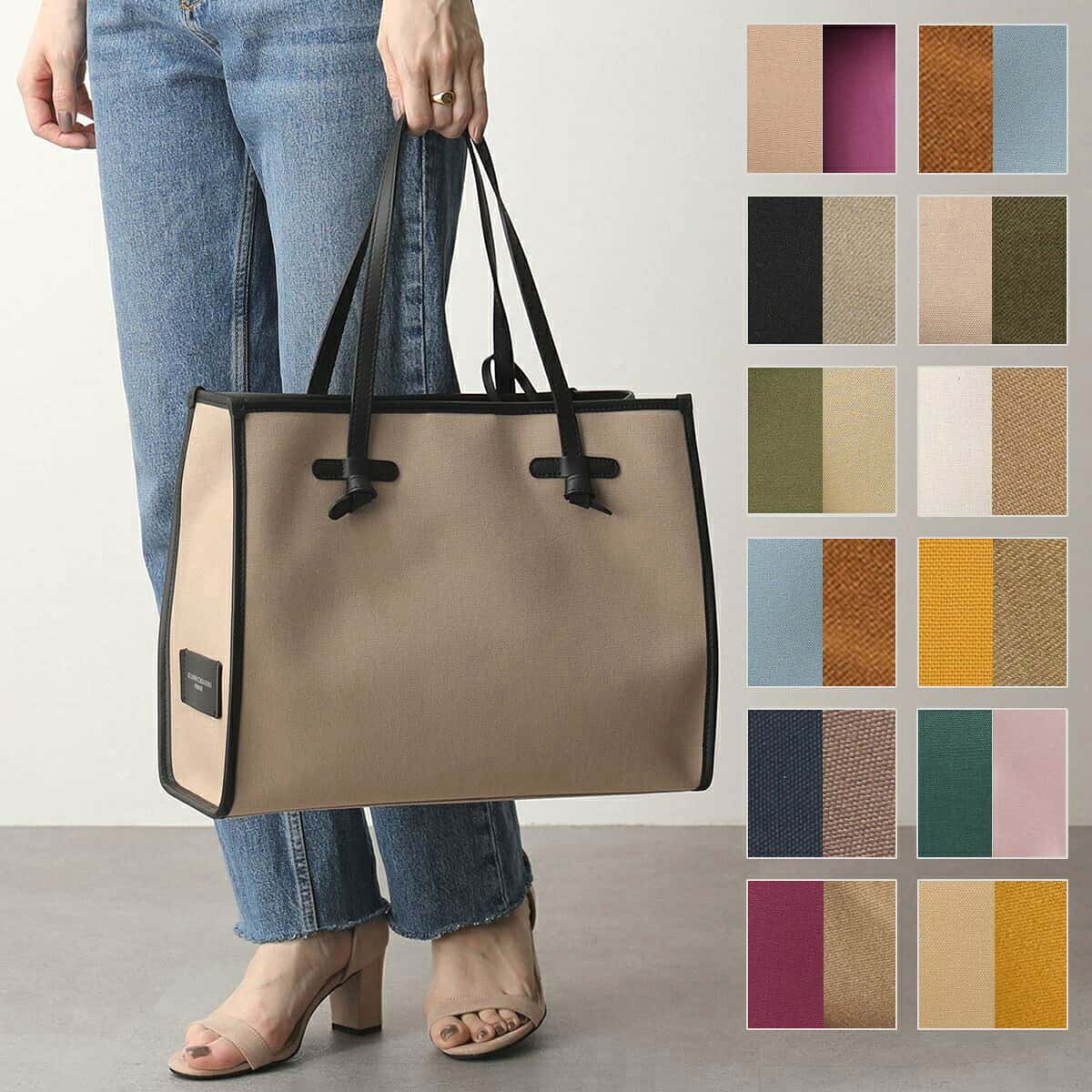 【訳あり】GIANNI CHIARINI ジャンニキアリーニ トートバッグ MARCELLA M マルチェッラ BS 6850 CNV-SE レディース キャンバス ポーチ付き 鞄 NERO-CORDA