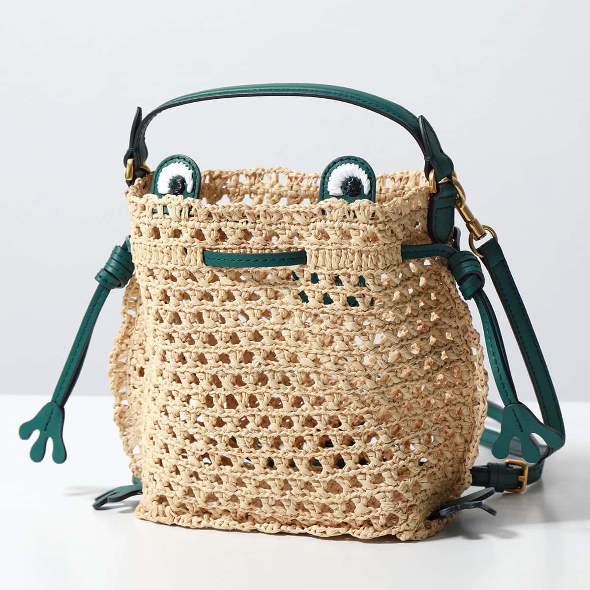 ANYA HINDMARCH アニヤハインドマーチ かごバッグ Cross Body Frog 175883 レディース ショルダーバッグ ラフィア レザー カエル ハンドバッグ 鞄 Natural