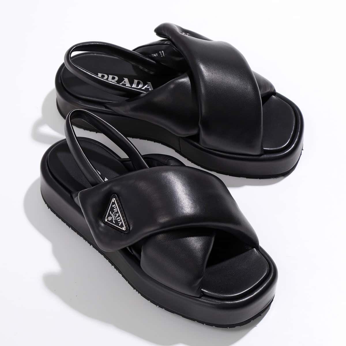 PRADA プラダ サンダル 1XZ758 2DL8 レディース ソフト パデッドナッパレザー ウェッジサンダル トライアングルロゴ シューズ 靴 F0002/NERO