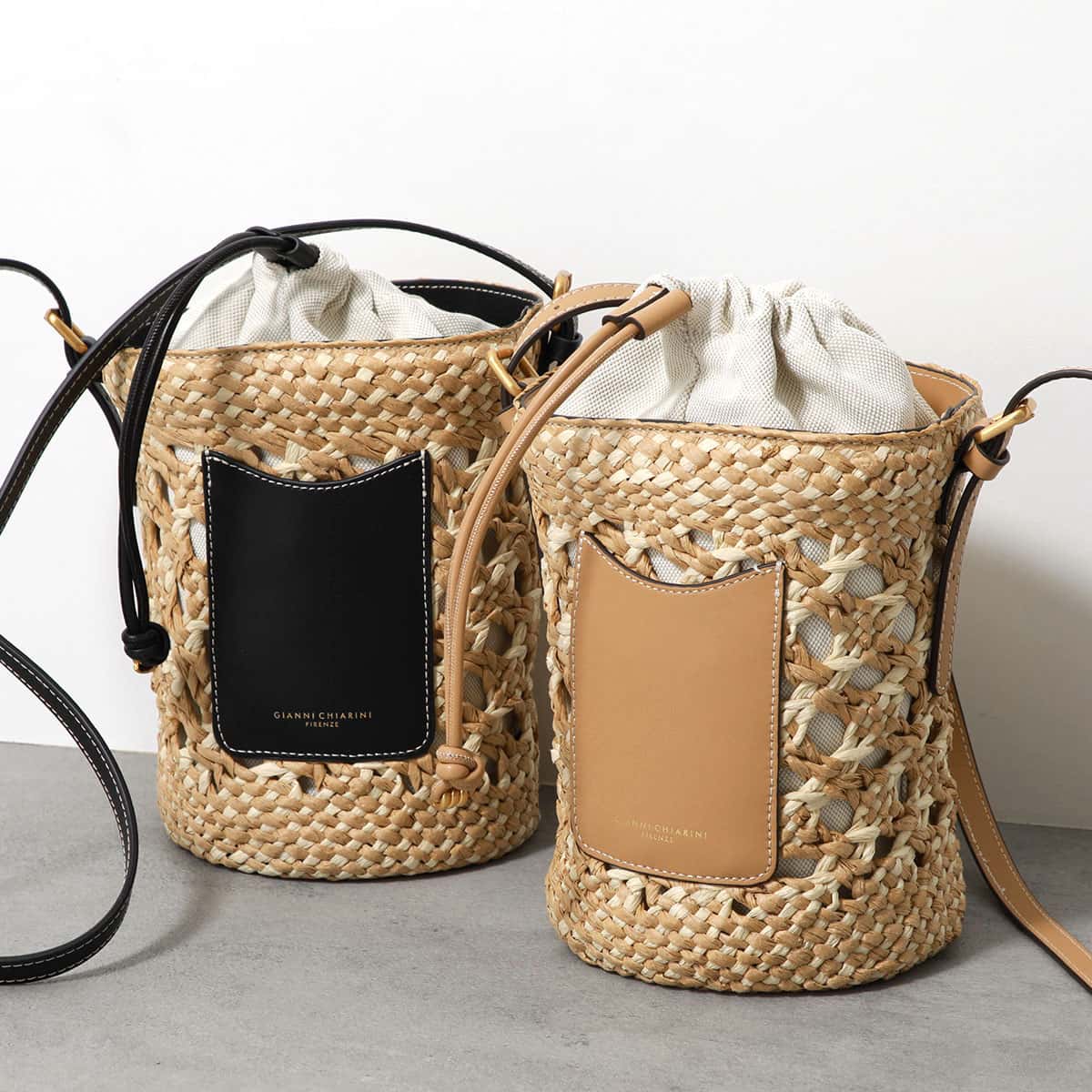 GIANNI CHIARINI ジャンニキアリーニ かごバッグ SOANA ソアナ BS10731 STRAW-PL レディース ショルダーバッグ レザー 鞄 カラー2色