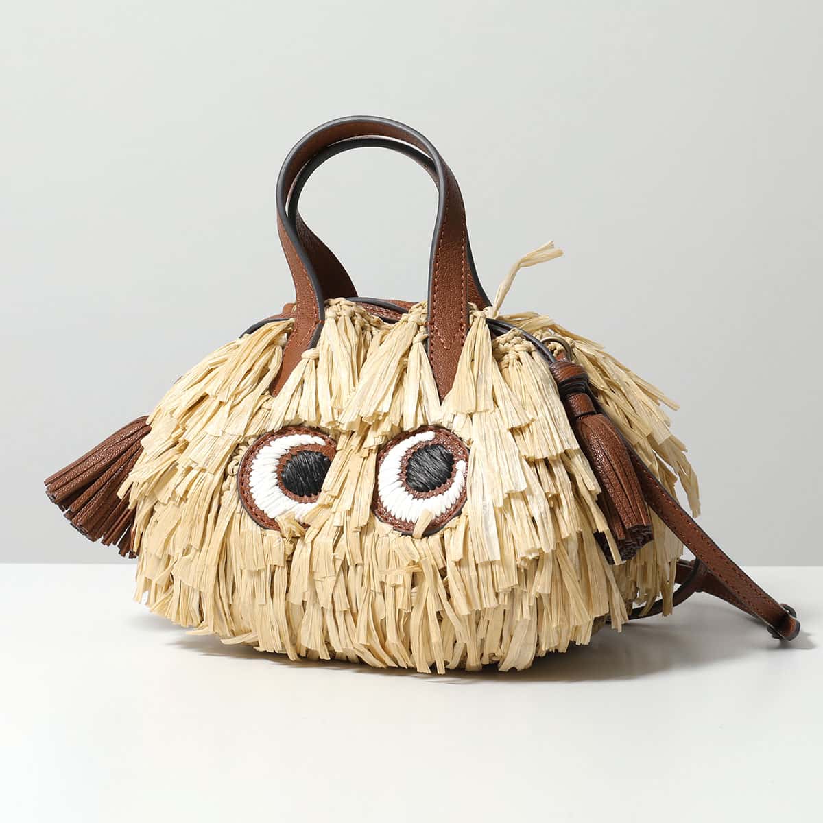 ANYA HINDMARCH アニヤハインドマーチ ショルダーバッグ Small Drawstring Tote Shag Eyes アイズ 196895 レディース シャギーラフィア かごバッグ ハンドバッグ ポシェット 鞄 Natural