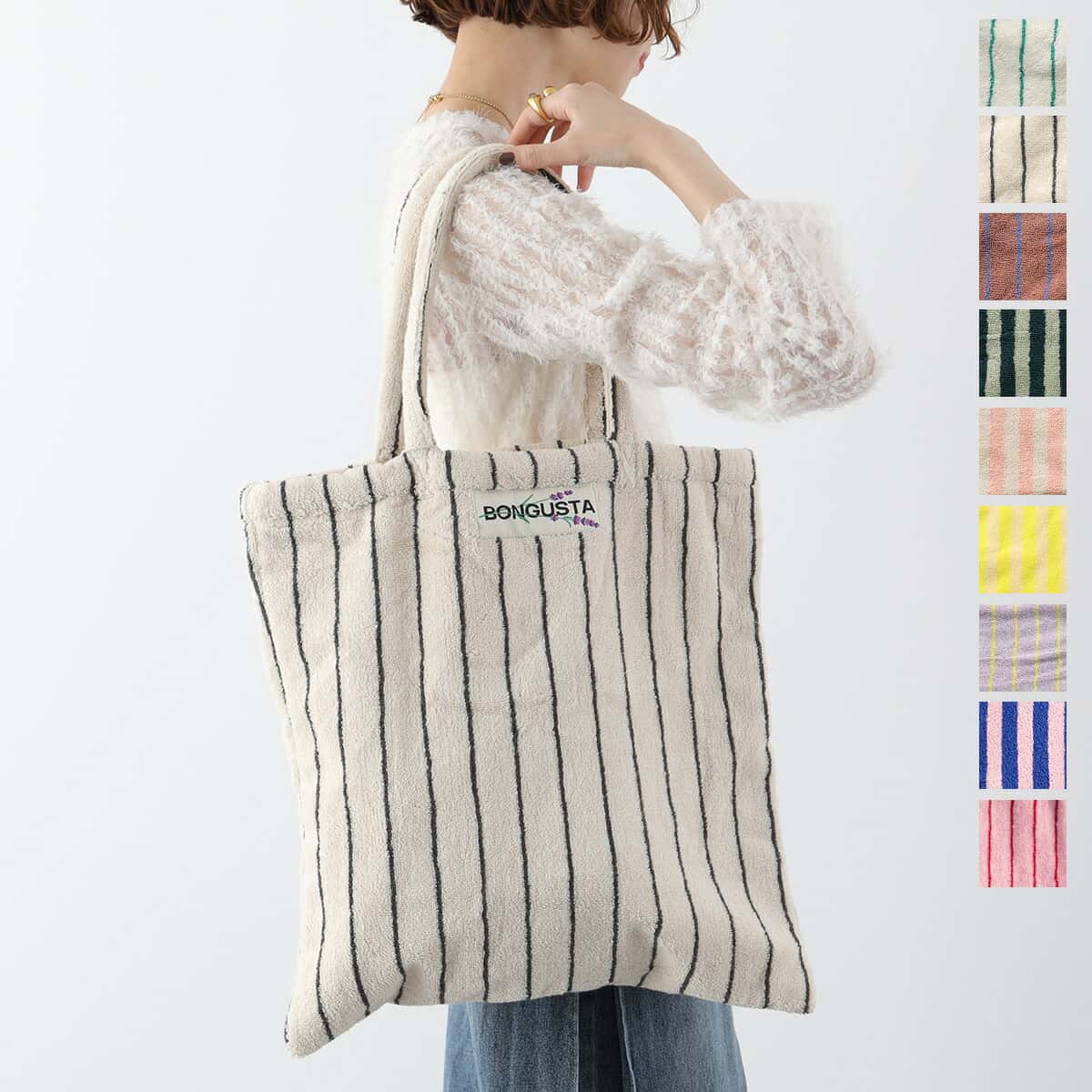 【ブラックフライデー・11/26-23:59迄10％OFFクーポン】BONGUSTA ボングスタ トートバッグ NARAM TOTEBAG ナラム レディース ストライプ コットン ロゴ タオル地 鞄 カラー9色【cp_ten】