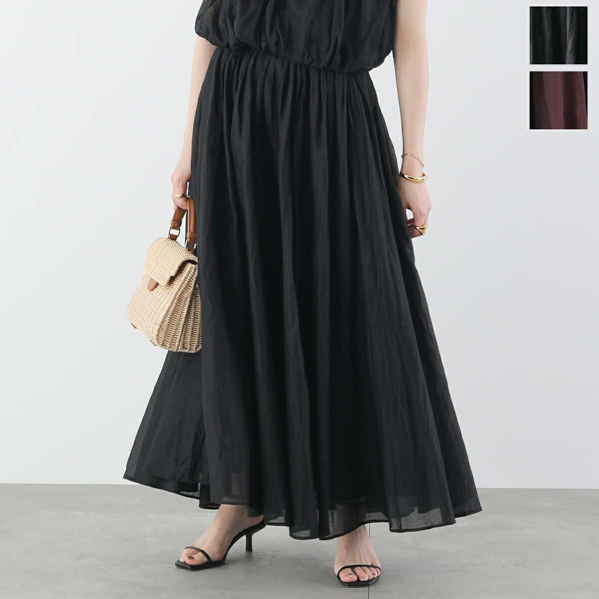 MARILYN MOON マリリンムーン スカート tuck technique sheer cotton skirt 4252-151 レディース シアー ギャザー コットン ロング丈 カラー2色