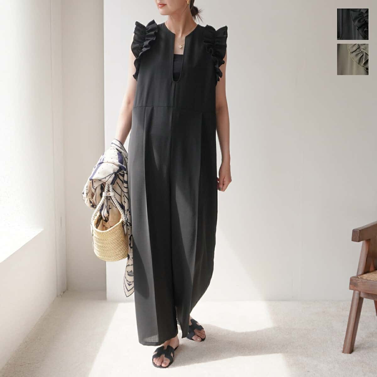 Eimee Law エイミーロウ オールインワン 84243M レディース フリルショルダー Uネック コンビネゾン ノースリーブ ワイドパンツ オケージョン セレモニー カラー2色