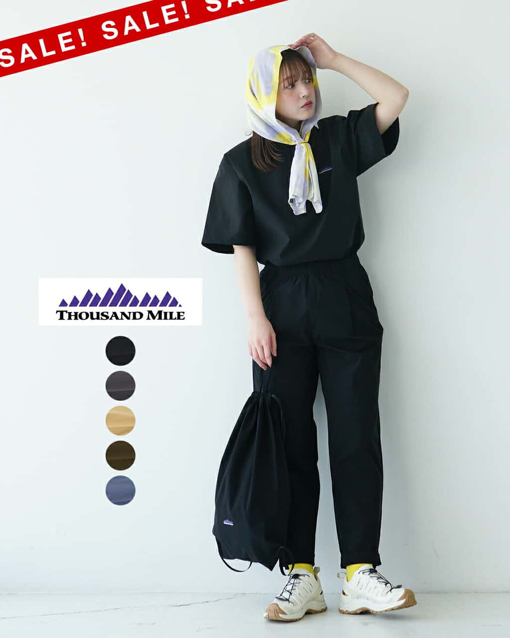 【アウトレット！30%OFF】サウザンドマイル THOUSAND MILE 【3点セット】ショートスリーブTシャツ ロングパンツ セット レディース メンズ SHORT SLEEVE T-SHIRT & LONG PANTS SET 速乾性 TM251NP00011