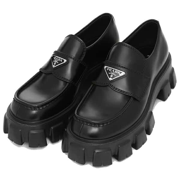 プラダ ローファー 靴 モノリスブラッシュドレザー トライアングルロゴ ブラック メンズ PRADA 2DE129 B4L F0002