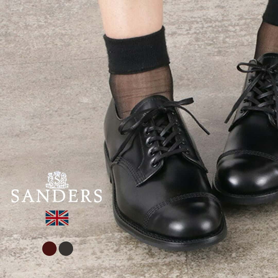 【10％OFFクーポン対象】SANDERS（サンダース) #1830 ミリタリーダービーシューズ / レザーシューズ レザーブーツ ドレスシューズ / レディース / 外羽根 ストレートチップ レースアップ / 英国製