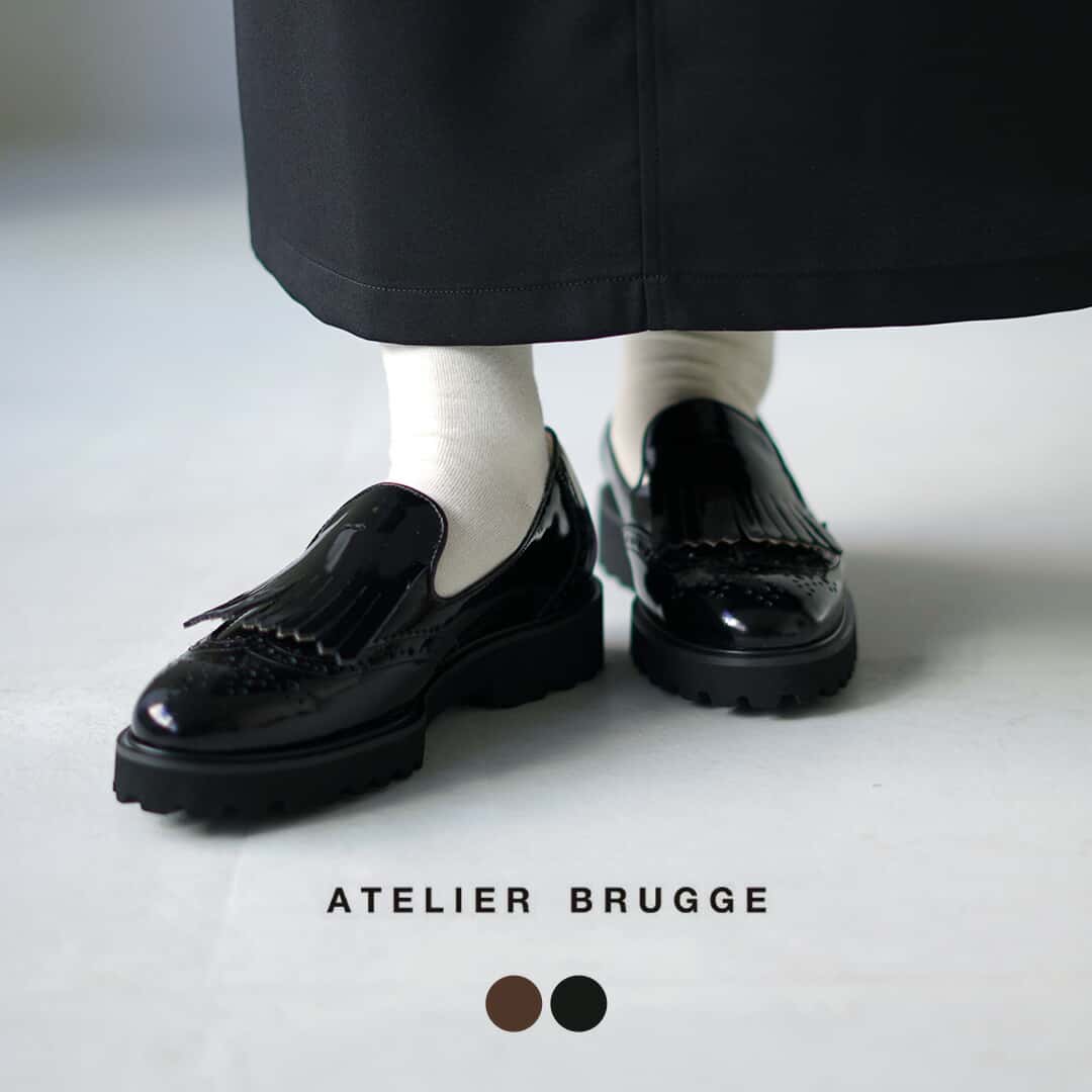 【10％OFFクーポン対象】ATELIER BRUGGE（アトリエブルージュ） キルトメダリオン シューズ タンクソール / レディース ローファー 靴 シューズ 牛革 本革 レザー 日本製 Quilt Medalion tank Shoes