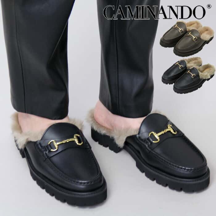 【クーポン】【40％OFF】カミナンド サンダル CAMINANDO スリッパ ミュール ファー ビット付き エコファー 本革 キャメル レディース 厚底 ローヒール trek sole shearing-lined bit mule 22115w セール 【返品不可】