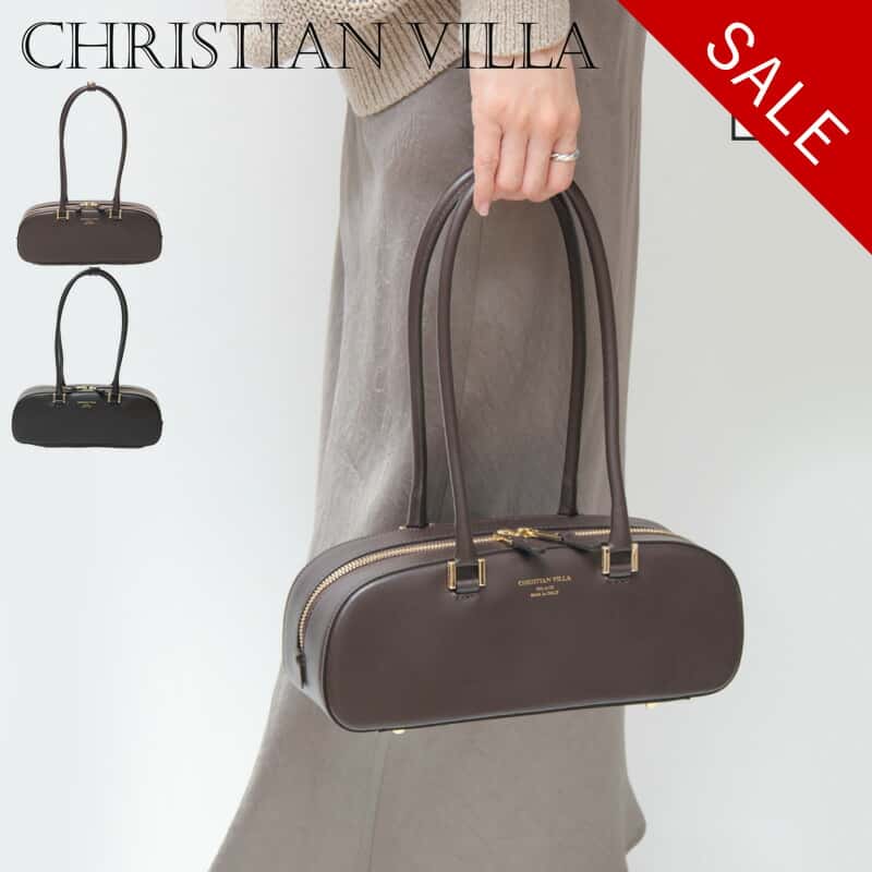 【クーポン】【40％OFF】CHRISTIAN VILLA ボストンバッグ クリスチャンヴィラ バッグ 横長バッグ 肩がけ 本革 スムースレザー イタリア製 6315 セール 【返品不可】