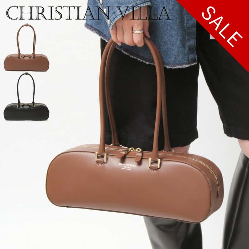 【クーポン】【40％OFF】CHRISTIAN VILLA ボストンバッグ クリスチャンヴィラ バッグ 横長バッグ 肩がけ 本革 スムースレザー イタリア製 6344 セール 【返品不可】
