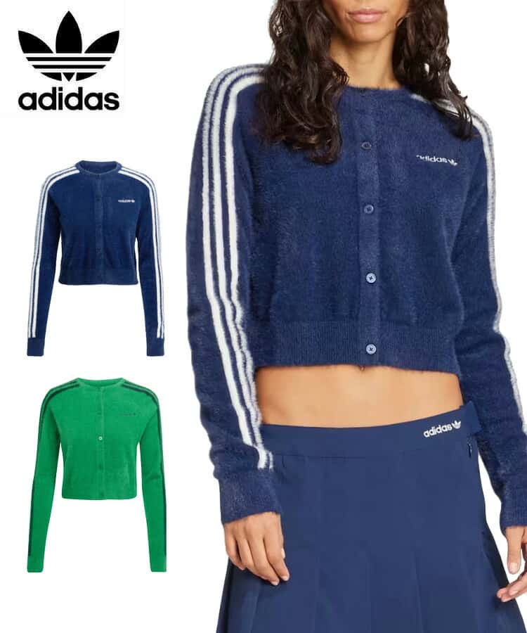 アディダス adidas レディース カーディガン adidas ORIGINALS FLUFFY CARDIGAN ナイトインディゴ グリーン JW3644 JW5177 トップス ルーズフィット カジュアル ウィメンズ ガールズ