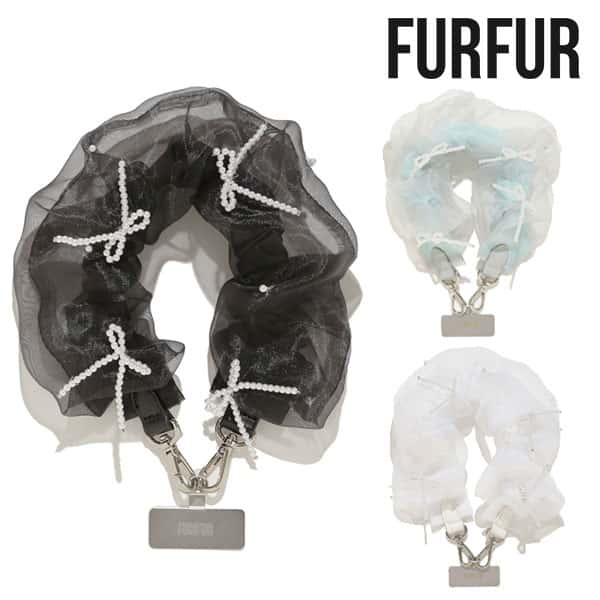 【SALE40%OFF】【即納】 ファーファー FURFUR 小物 秋冬 リボンモチーフストラップ パール フリル スマートフォンストラップ rwgg244513
