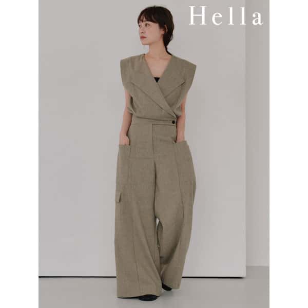 【SALE30%OFF】【即納】ヘラ Hella 25秋冬 cachecoeur jumpsuit カシュクールジャンプスーツワンピース オールインワン ジャンプスーツ ロング丈 ノースリーブ h253-40