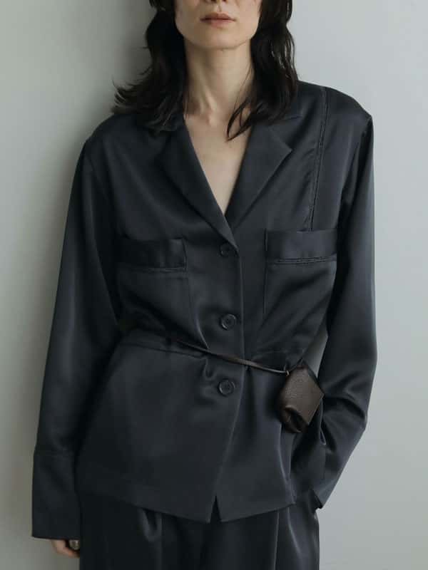 【WINTER SALE40%OFF】【即納】アンヌーク anuke 2025FallWinter トップス Satin Tailored Shirts サテンテーラードシャツ ミドル丈 長袖 25秋冬 62520406