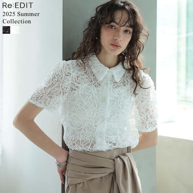 【限定！15%OFFクーポンで5099円】M Lサイズ コードレースクロップド半袖シャツ レディース 春 夏 春夏 トップス シャツ ブラウス シャツ トップス ブラウス 半袖 レース シアー シースルー レイヤード 透け感 羽織り シアートップス 襟付き オケージョン [mb]