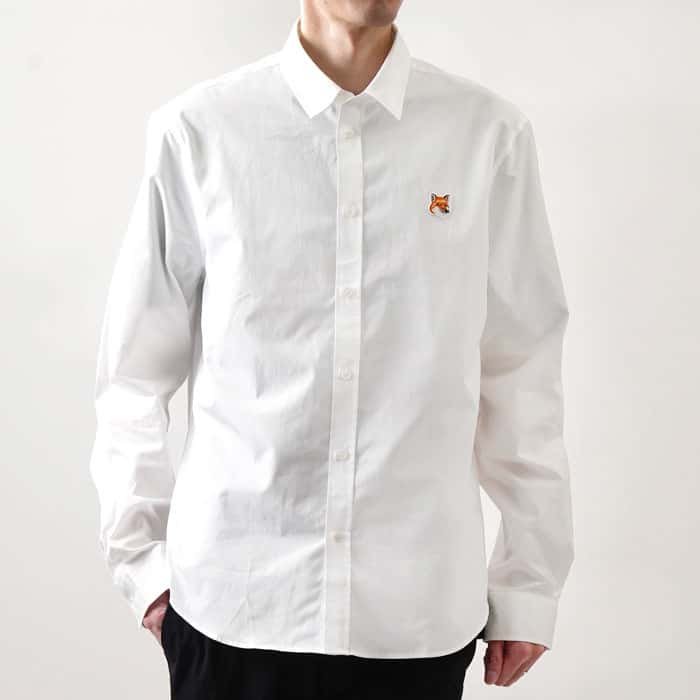 MAISON KITSUNE メゾンキツネ 長袖レギュラーカラーシャツ MM00409WC0026 P100 メンズ フォックスヘッド ラウンドヘム