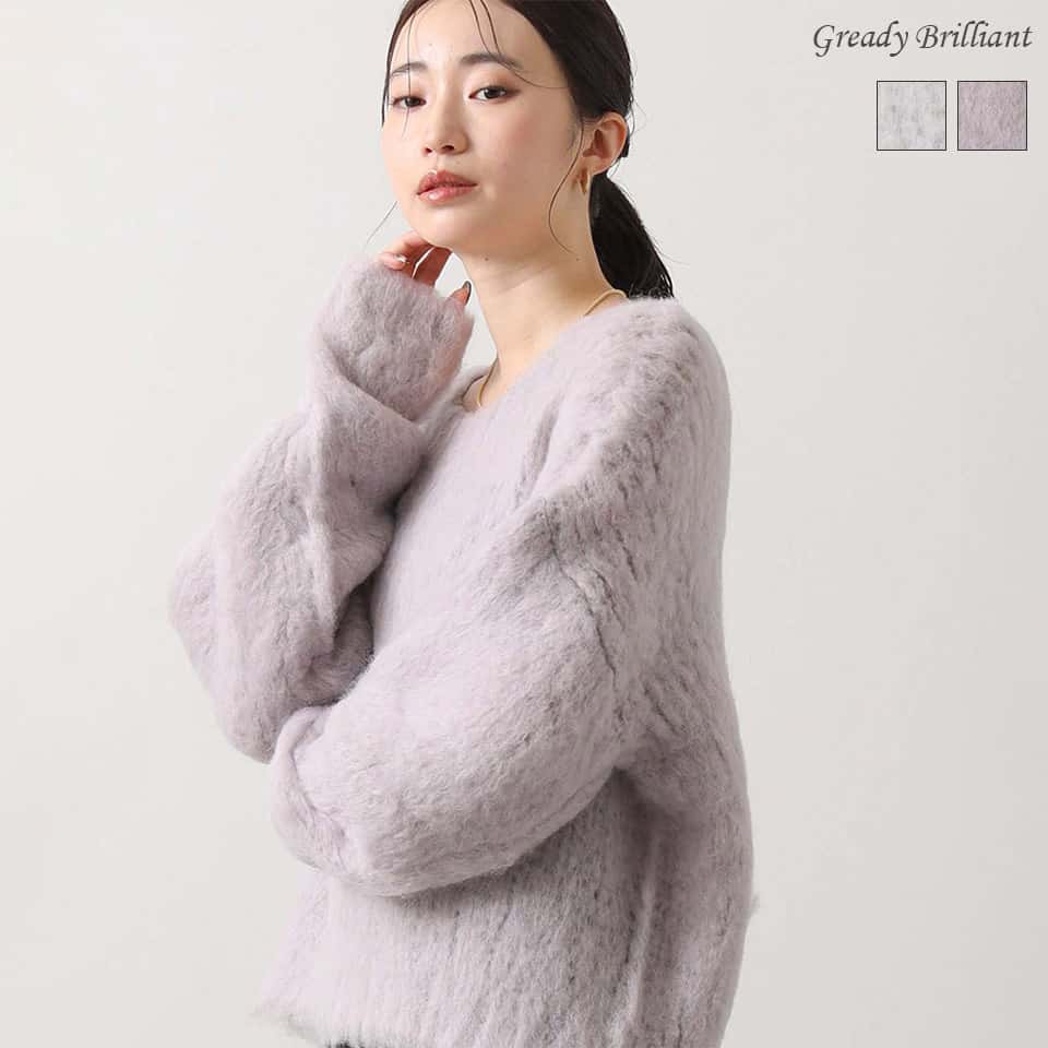 《ブラックフライデー特別価格》Gready Brilliant アルパカ混起毛ハンドクルーネックニット / グレディブリリアン