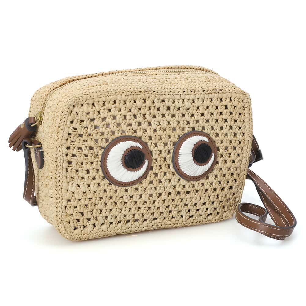 〈クーポン5%OFF〉アニヤハインドマーチ／ANYA HINDMARCH ”ラフィア アイズ クロスボディ” ショルダーバッグ(ナチュラル) 168342／NATURAL[返品OK]