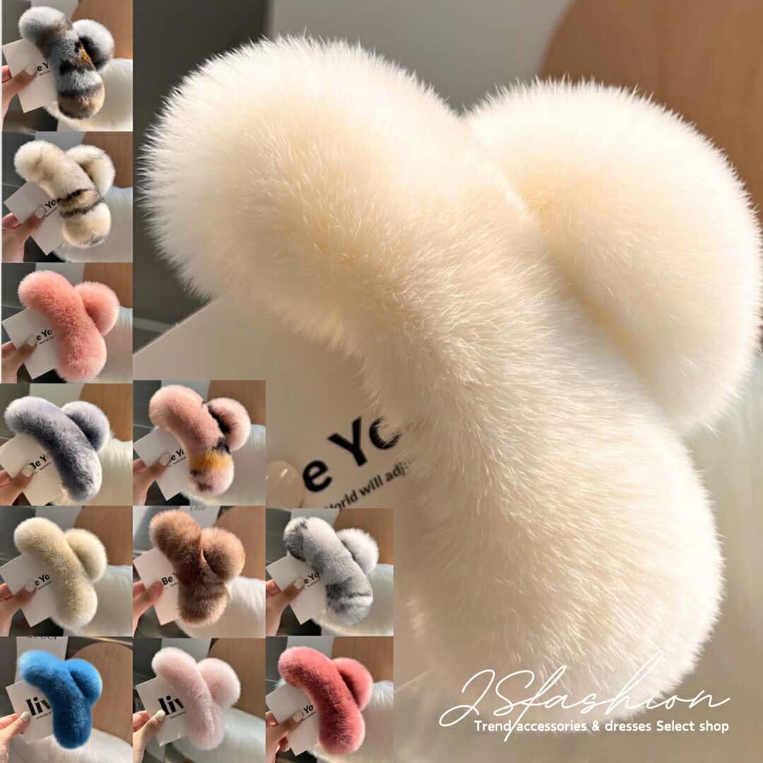 フィックラビット ファータッチ ヘアークリップ 全16色 ふわふわ 15cm もこもこ バンスクリップ 上品 ヘアアクセサリー 大きめ 黒 髪留め カジュアル まとめ髪 アップスタイル デイリー パーティー ヘアアレンジ 秋 冬【230921】