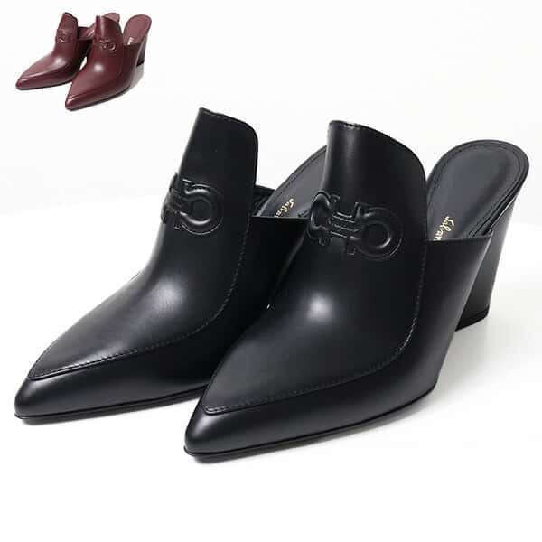 Salvatore Ferragamo サルヴァトーレフェラガモ Mule Sandals ミュール サンダル 靴 ポインテッドトゥ チャンキーヒール ガンチーニ レザー 本革 レディース 732889 732891 LaG Onlinestore