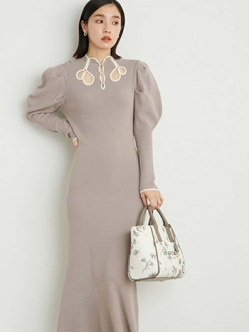 【SALE／50%OFF】カットアウトバイカラーニットワンピース Lily Brown リリーブラウン ワンピース・ドレス ワンピース ベージュ ピンク ネイビー【RBA_E】【送料無料】[Rakuten Fashion]