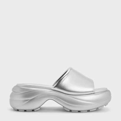 ワイドストラップ カーブプラットフォームスポーツサンダル （Silver）