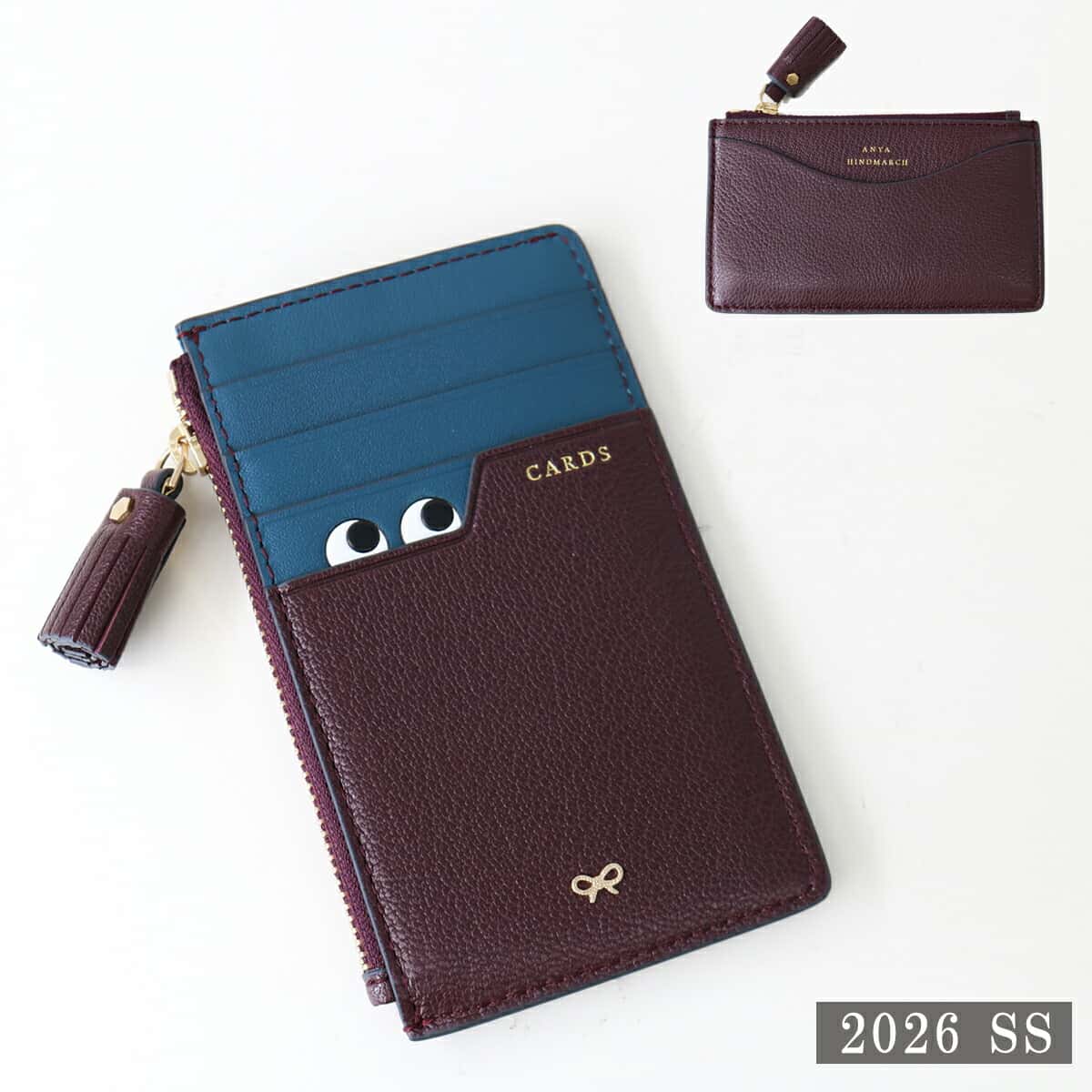 ■ANYA HINDMARCH アニヤハインドマーチ 5050925204880 Zip Card Case Peeping Eyes in Shiny Capra Claret カードケース フラグメントケース アイズ ピーピングアイズ 小銭入れ ミニ財布 ロゴ BOX入り ギフト プレゼント ブランド