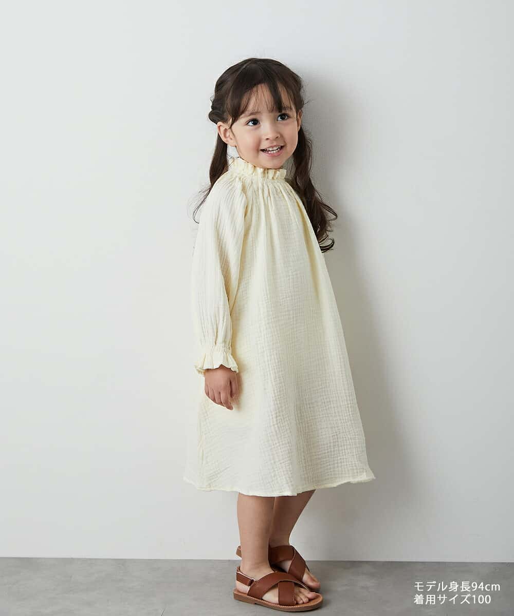 【OUTLET】【riziere】ダブルガーゼスモックワンピース キッズ 女の子 90-150 リジェール こども服 子供服 kids ワンピース 春 夏 秋 冬 ガーリー こども 子供 ワンピ おしゃれ フリル ナチュラル シンプル ダブルガーゼ