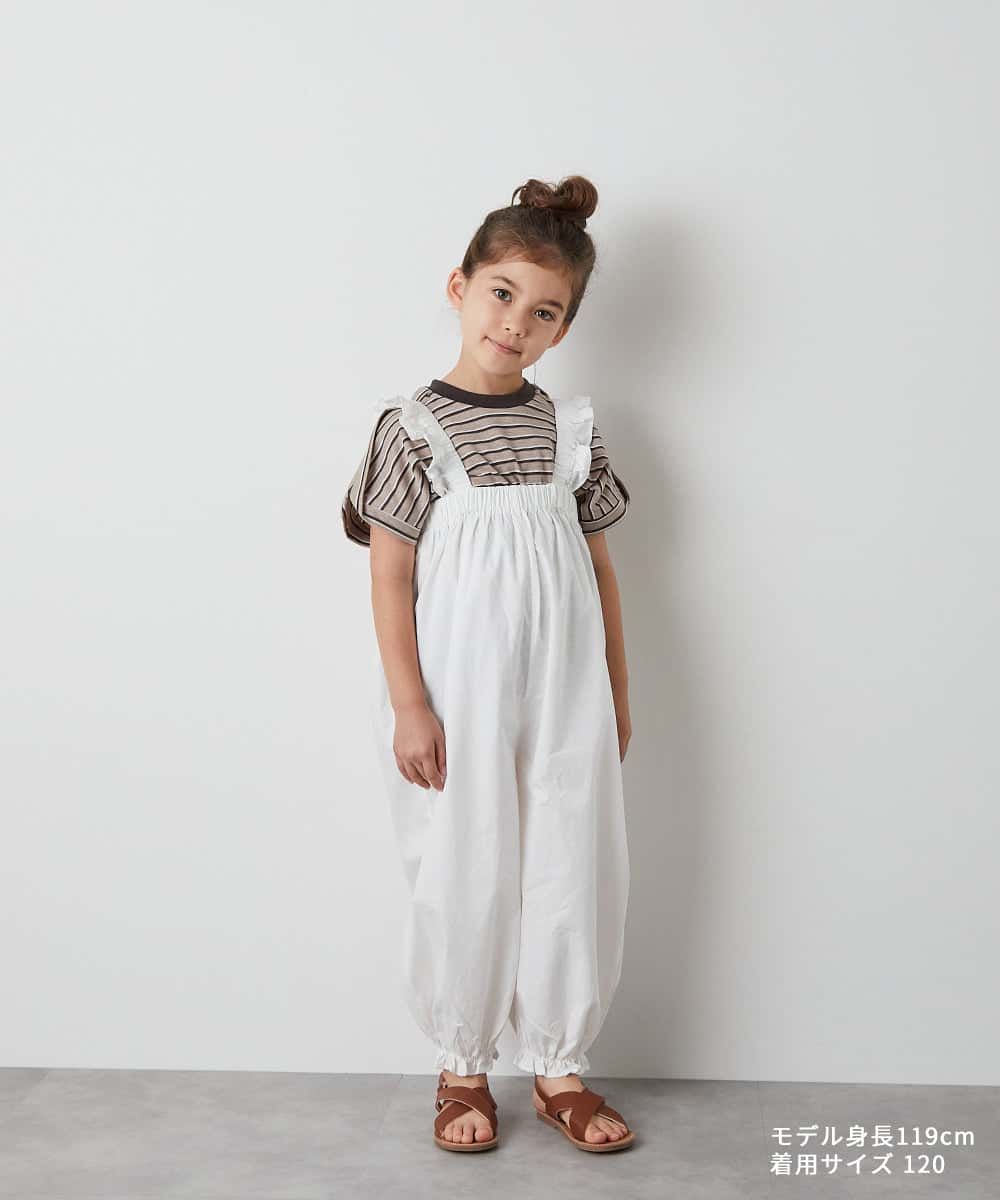 【OUTLET】ピュアコットンショルダーフリルハイウエストパンツ キッズ 女の子 90-140 リジェール 子供服 こども服 パンツ 春 夏 秋 冬 kids 子ども シンプル ズボン ナチュラル パンツ 無地 サロペット