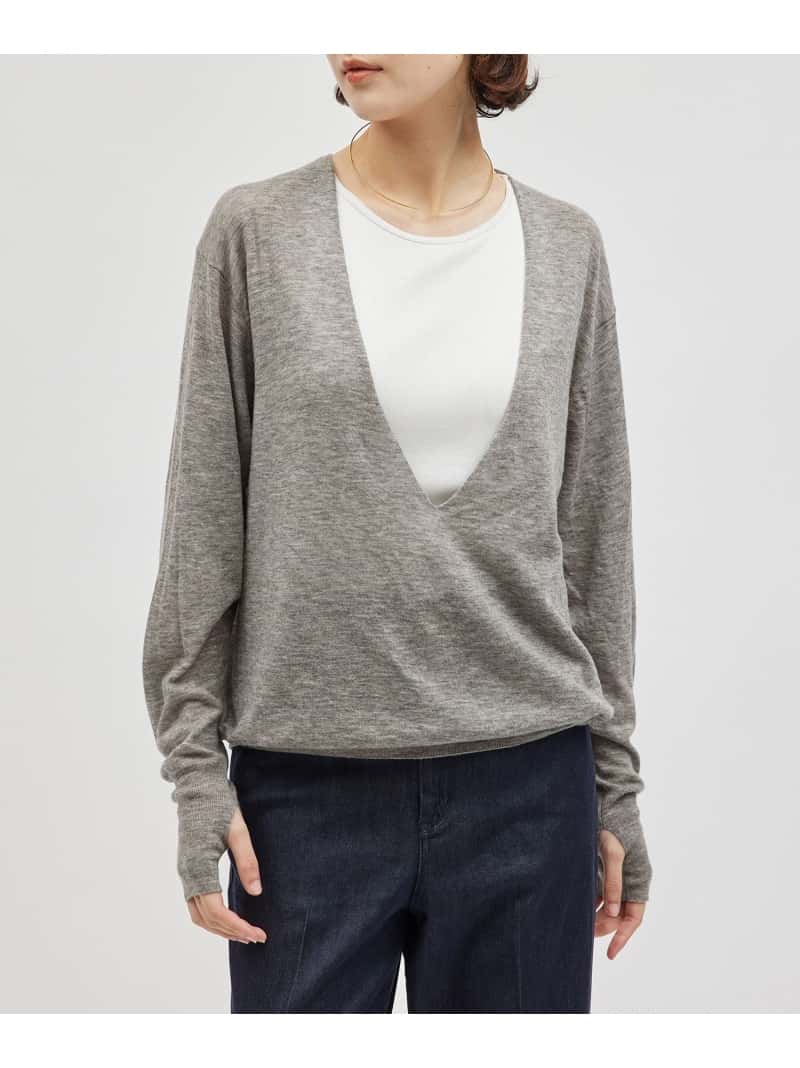 【SALE／70%OFF】ウールシアー深Vネックニット ROPE' ロペ トップス ニット グレー ホワイト【RBA_E】【送料無料】[Rakuten Fashion]