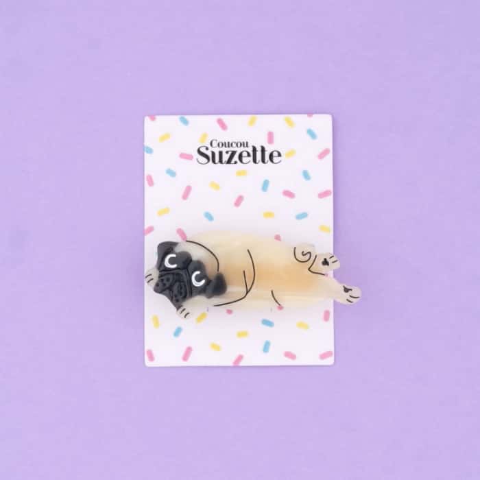 ククシュゼット 公式 クリップ 犬 パグ Coucou Suzette 正規品 レディース ギフト 即日発送 かわいい おしゃれ フランス ヘアアクセ ヘアクロー Pug Hair Clip ベージュ Beige
