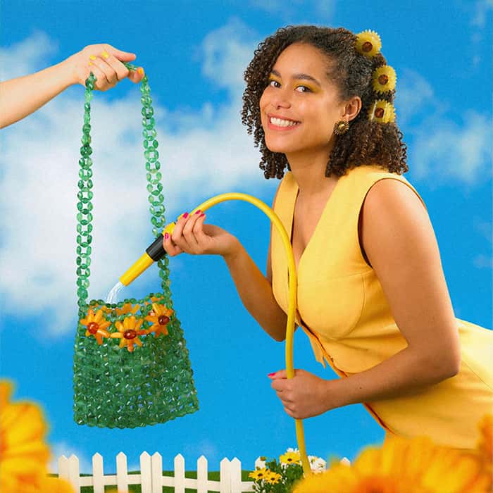 ククシュゼット 正規商品 ビーズ バッグ ショルダー かわいい 花 Coucou Suzette ヒマワリ ビーズ バッグ Sunflower Beaded Bag グリーン Green