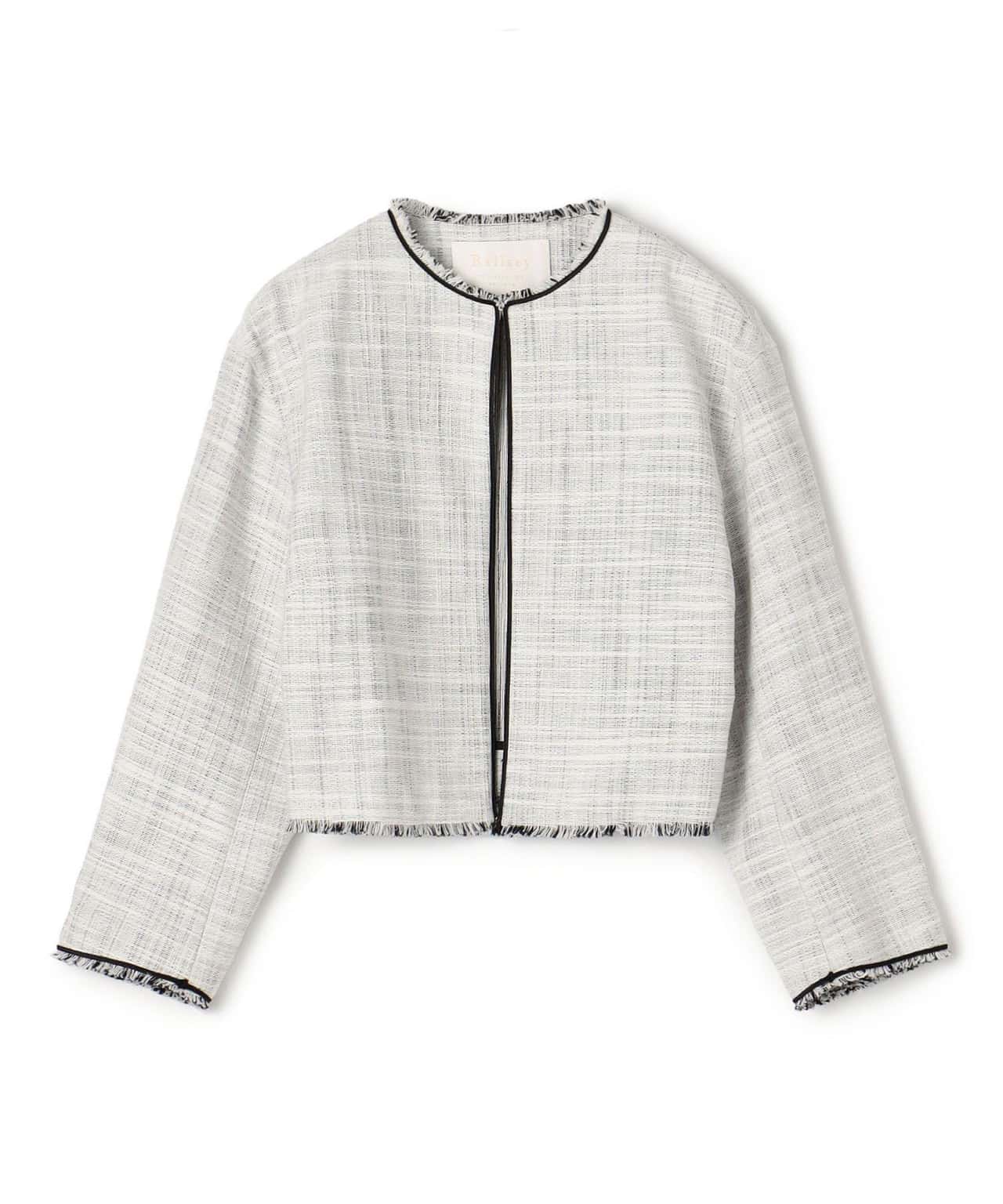 【SALE／66%OFF】Ballsey ロングスラブツイード クルーネックジャケット トゥモローランド ジャケット・アウター ノーカラージャケット ネイビー ホワイト【送料無料】