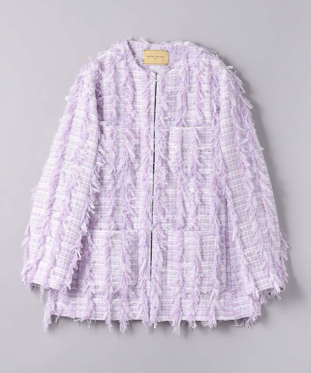 【SALE／70%OFF】UNITED ARROWS スパンコール ツイード ノーカラージャケット ユナイテッドアローズ アウトレット ジャケット・アウター テーラードジャケット・ブレザー パープル【送料無料】