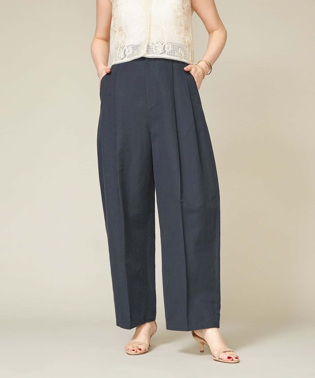 【SALE／40%OFF】conte ＜conte＞ヘリンボーン タック ワイドパンツ ユナイテッドアローズ パンツ その他のパンツ ブラウン ネイビー【送料無料】
